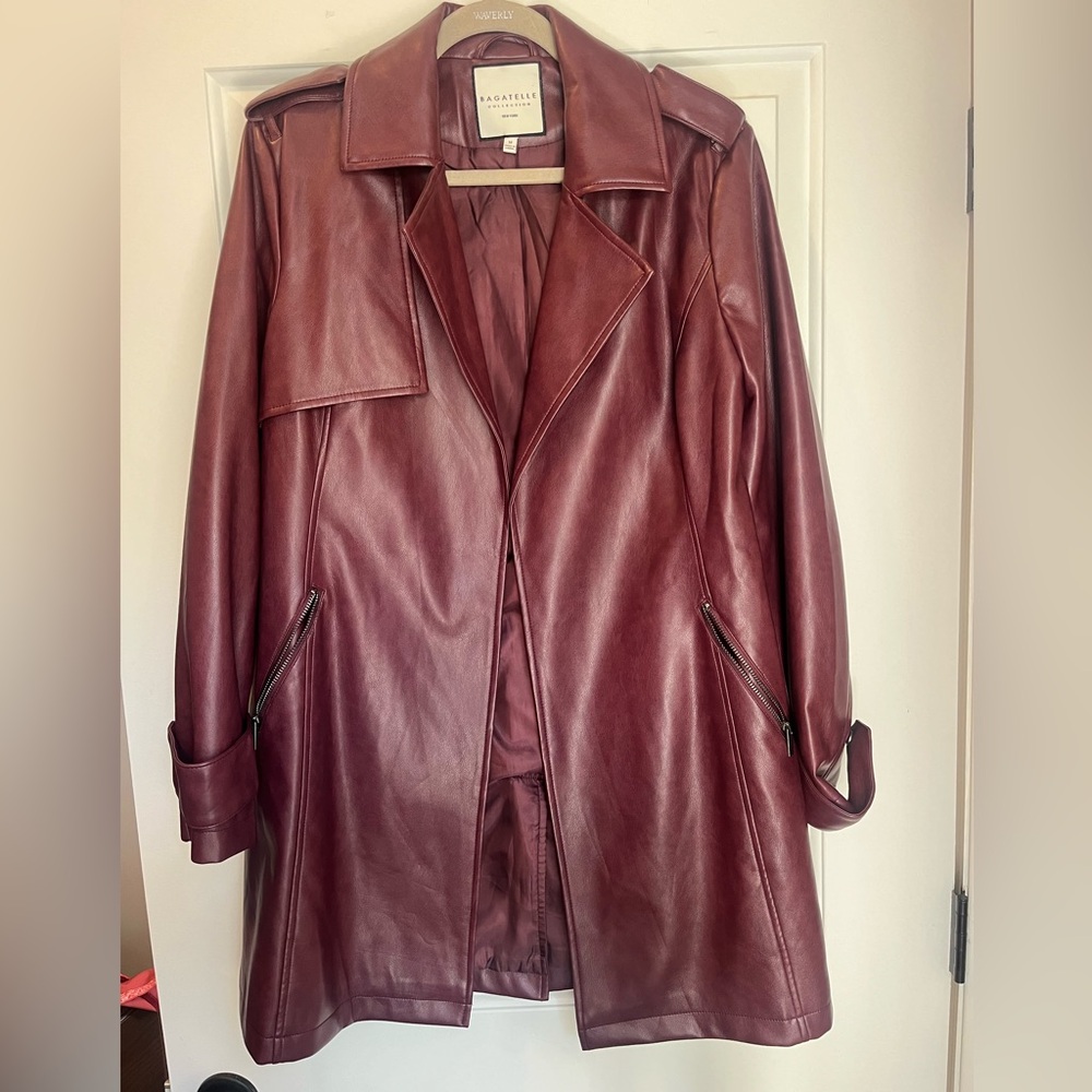 bagatelle Burgundy Leather Trench Coat